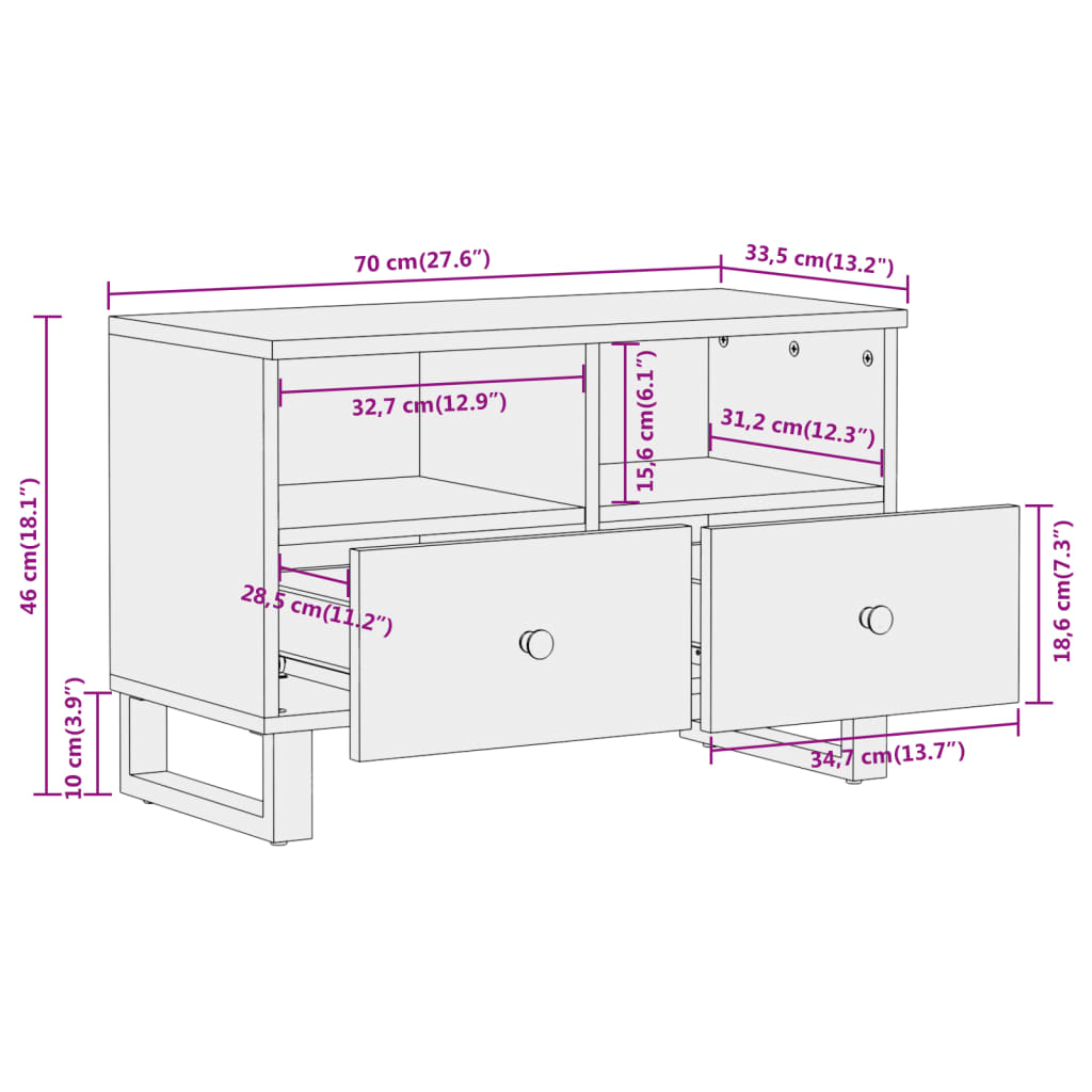 Mueble de TV madera de mango marrón negro 70x33,5x46 cm vidaXL