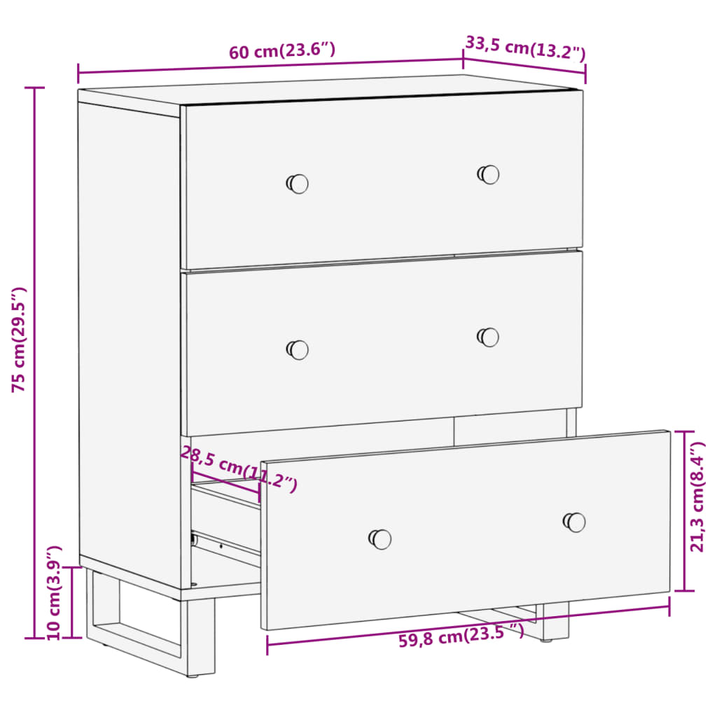 Mueble auxiliar madera maciza mango marrón/negro 60x33,5x75 cm vidaXL