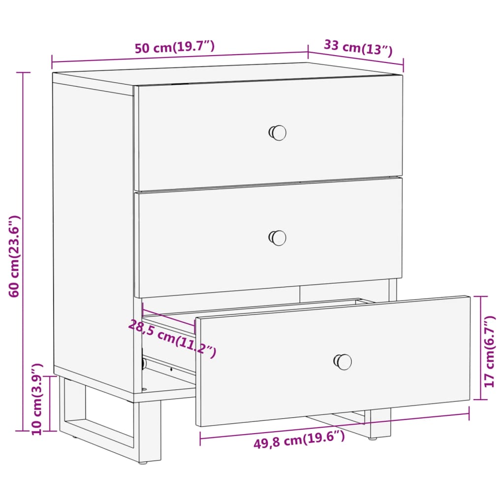 Mesita de noche madera maciza mango marrón y negro 50x33x60 c vidaXL