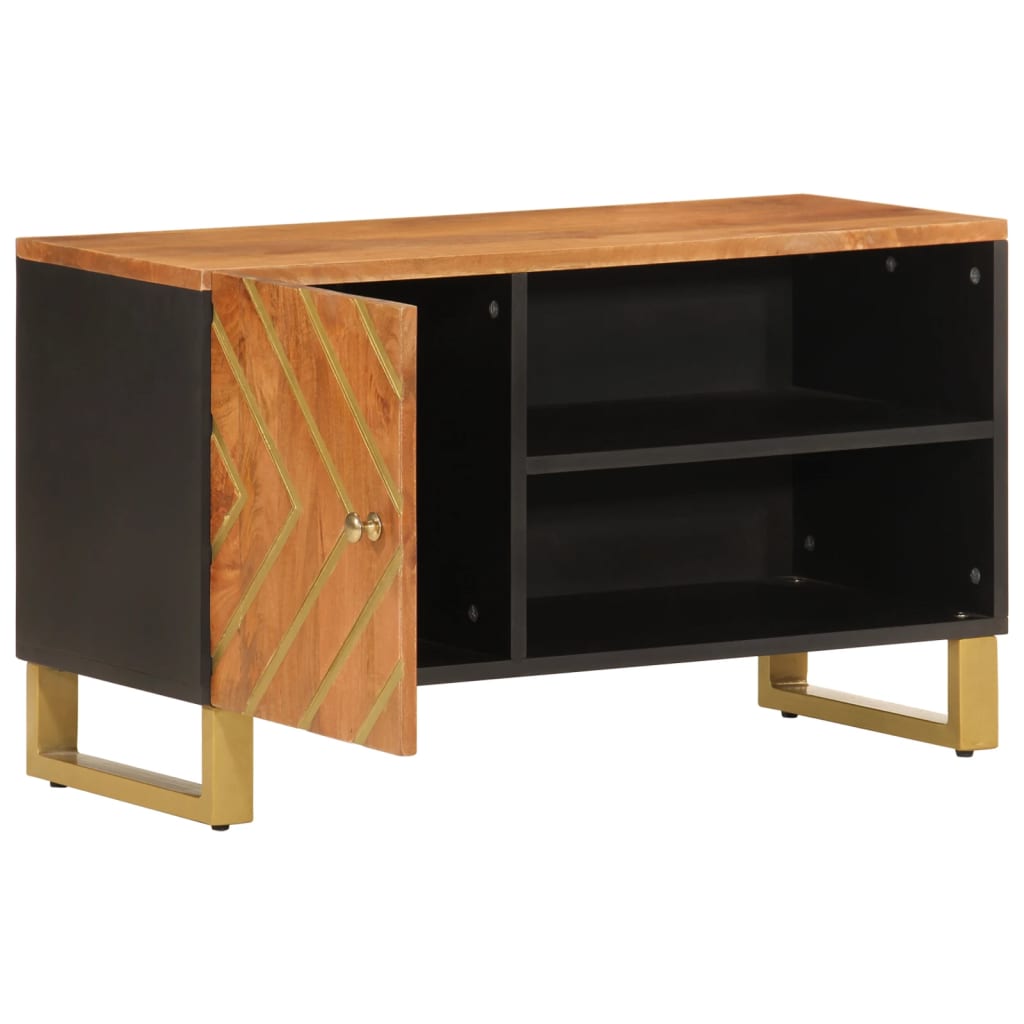 Mobili TV in legno di mango marrone nero 80x31,5x46 cm