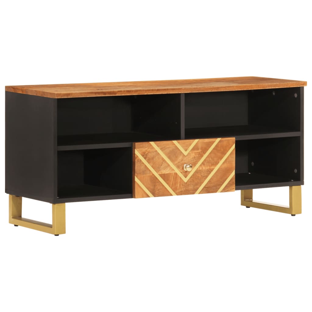 Mueble de TV madera maciza mango marrón y negro 100x33,5x46 cm vidaXL