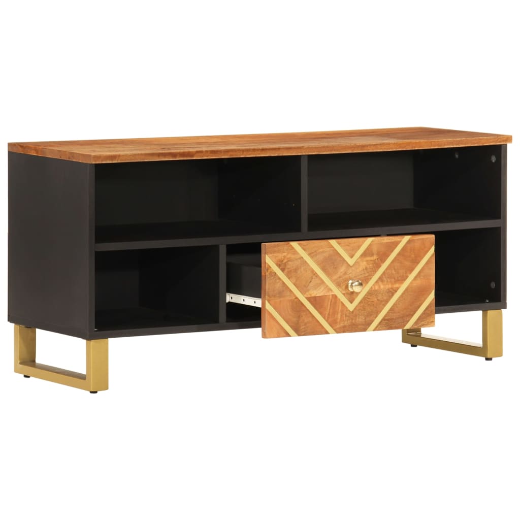 Mueble de TV madera maciza mango marrón y negro 100x33,5x46 cm vidaXL