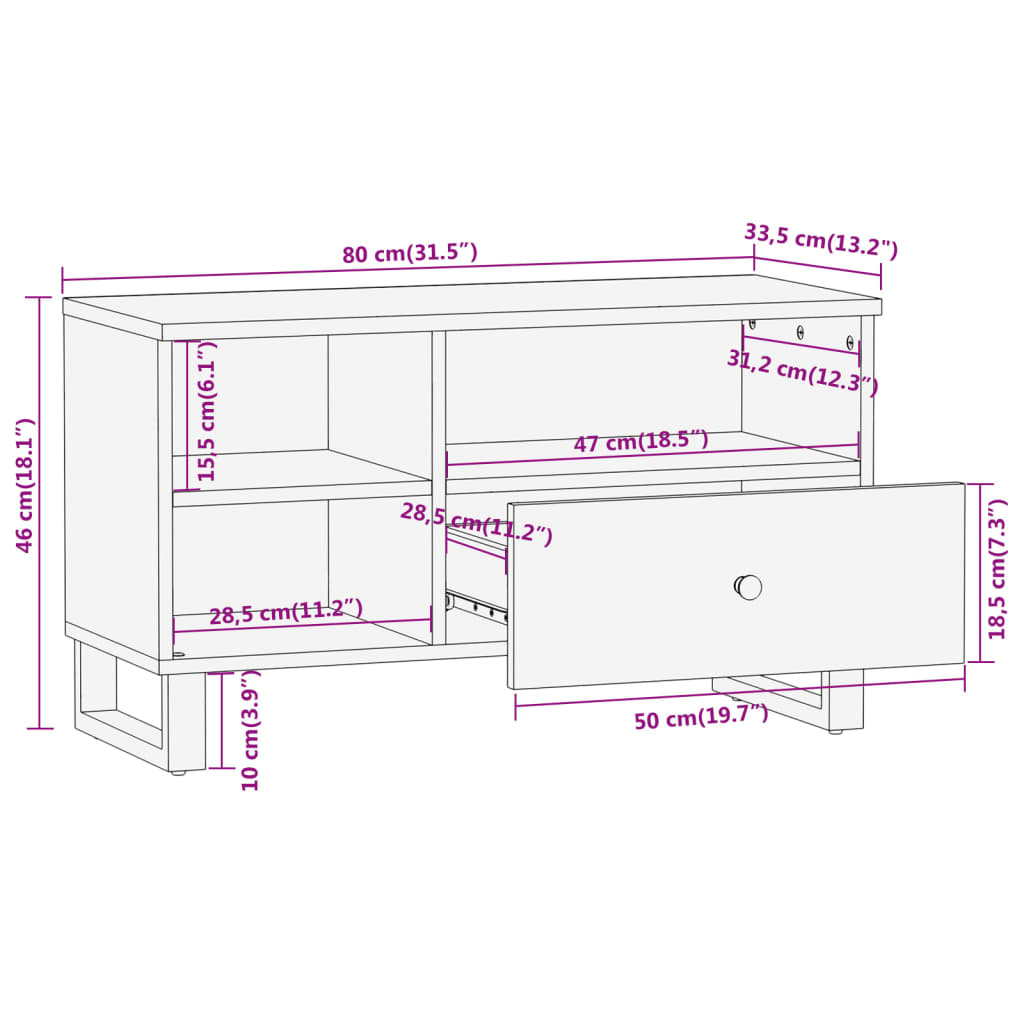 TV furniture solid wood of black brown breeze 80x33,5x46 cm