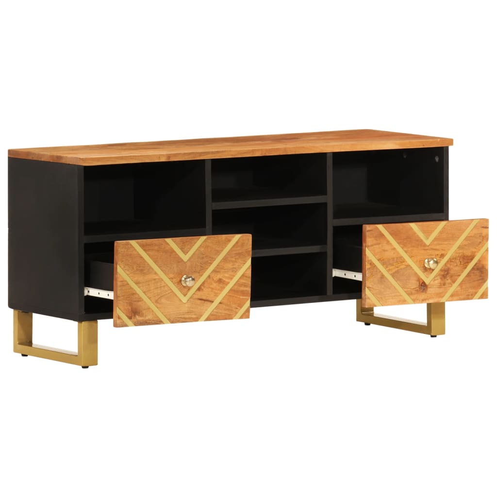 Mobili TV manico in legno massello e nero 100x33,5x46 cm