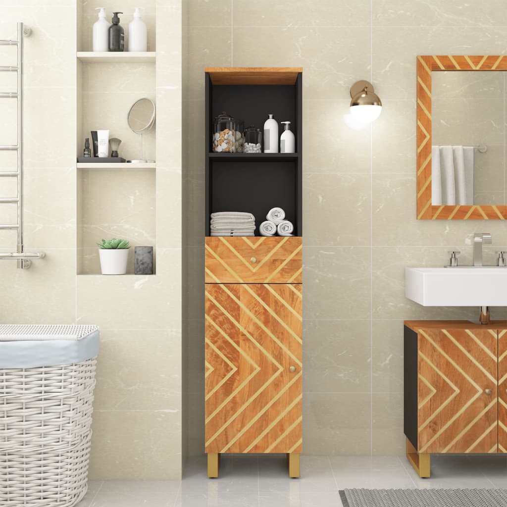 Vetonek Mueble de baño madera maciza mango marrón negro 38x33,5x160 cm