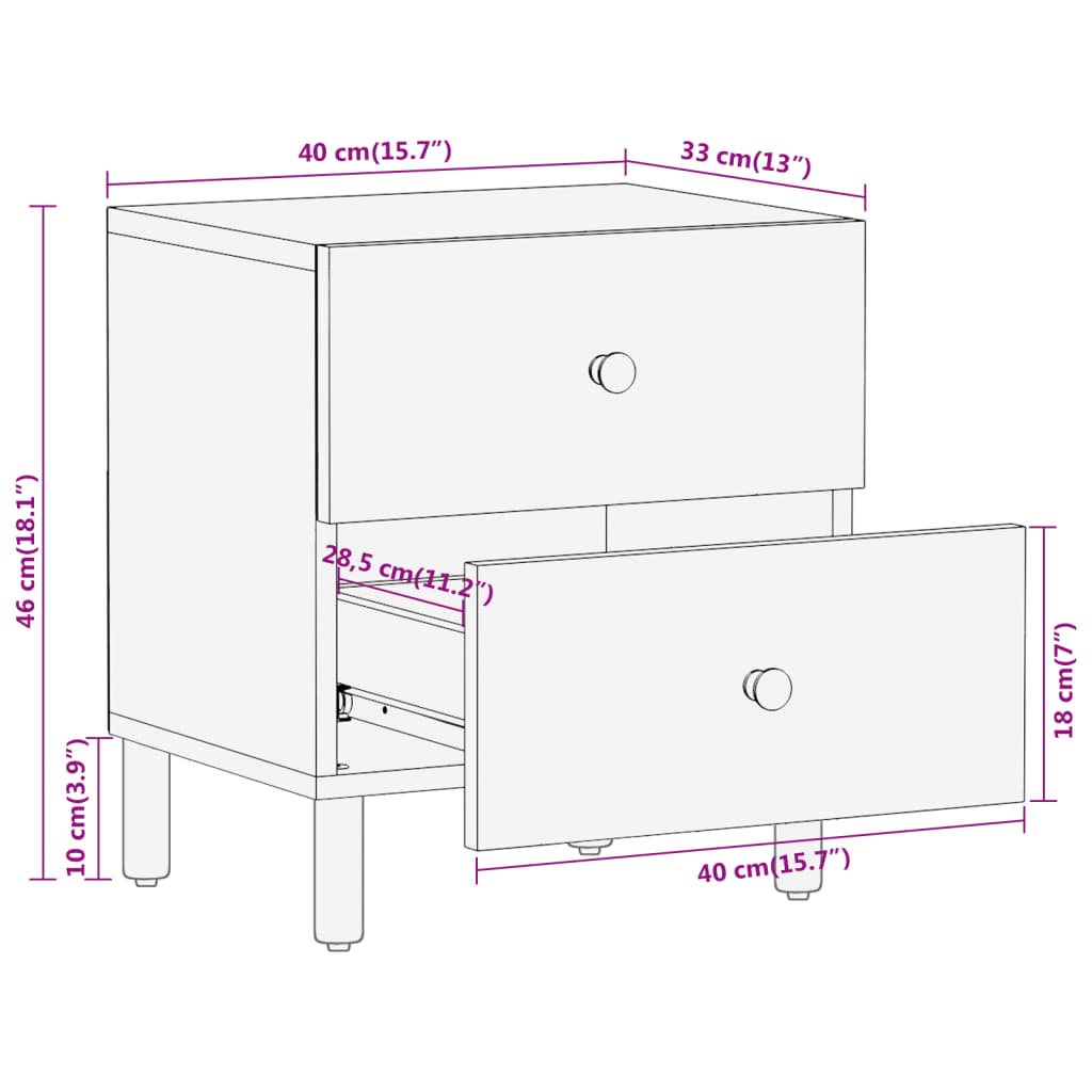 Mesitas de noche 2 uds madera maciza de acacia 40x33x46 cm