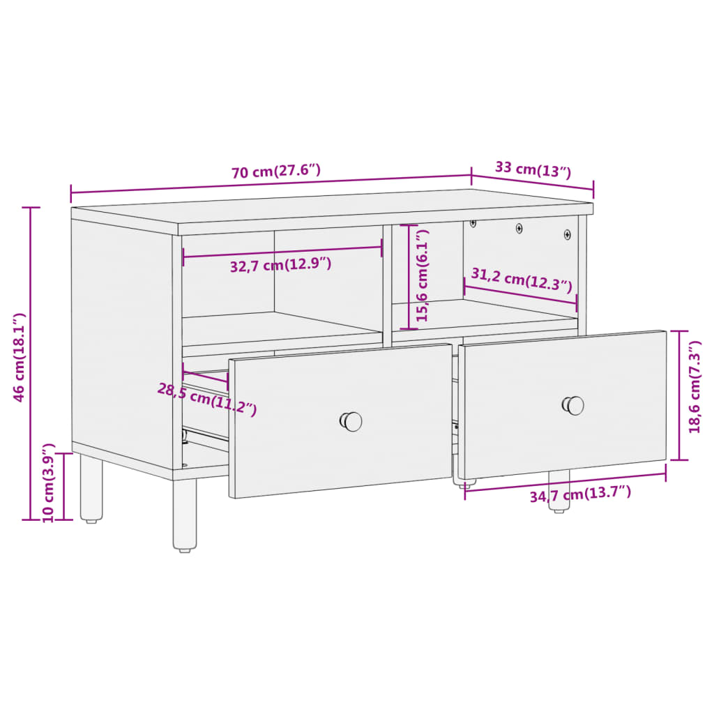 Acacia Massy Wood TV furniture 70x33x46 cm