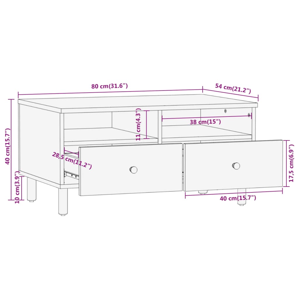 Mesa de centro madera maciza de acacia 80x54x40 cm