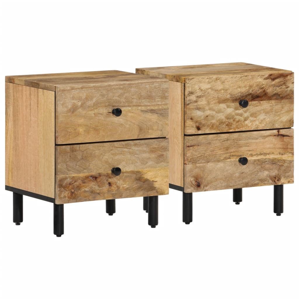 Vetonek Mesitas de noche 2 uds madera maciza de mango 40x33x46 cm