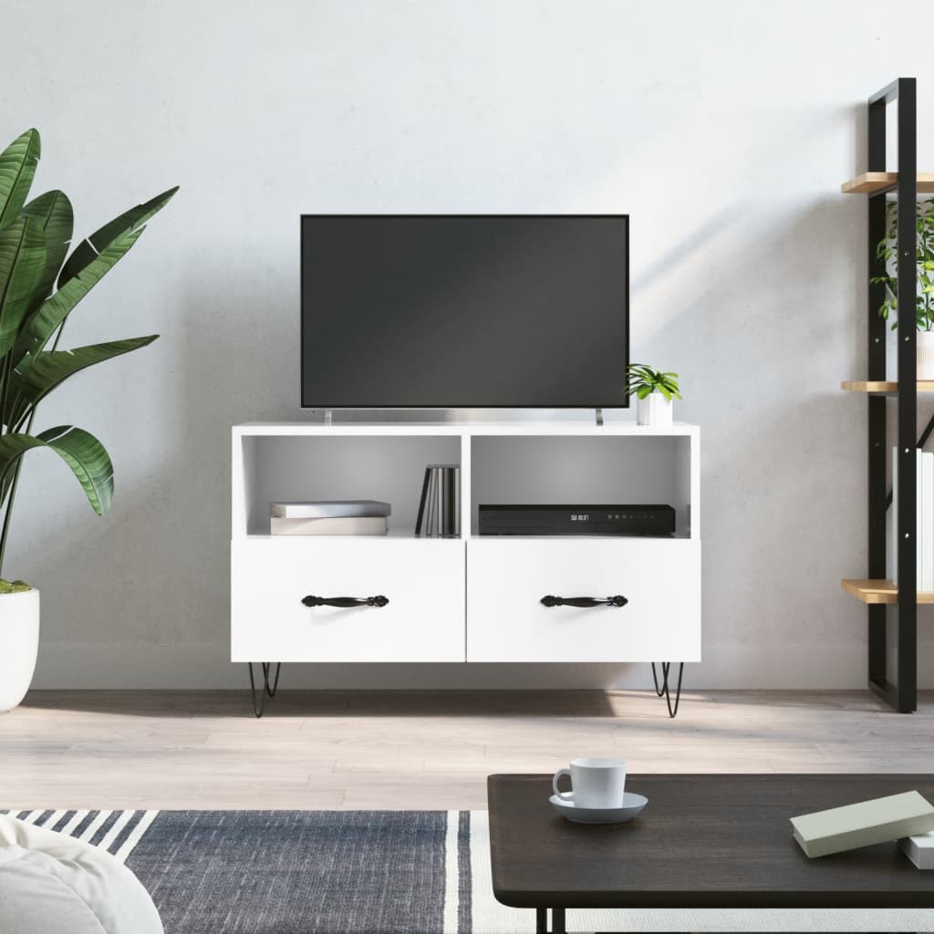 Vetonek Mueble de TV madera contrachapada blanco brillo 80x36x50 cm