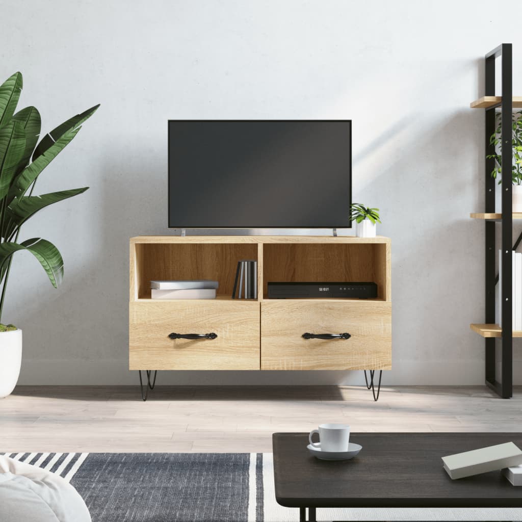 Vetonek Mueble para TV madera contrachapada roble ahumado 80x36x50 cm