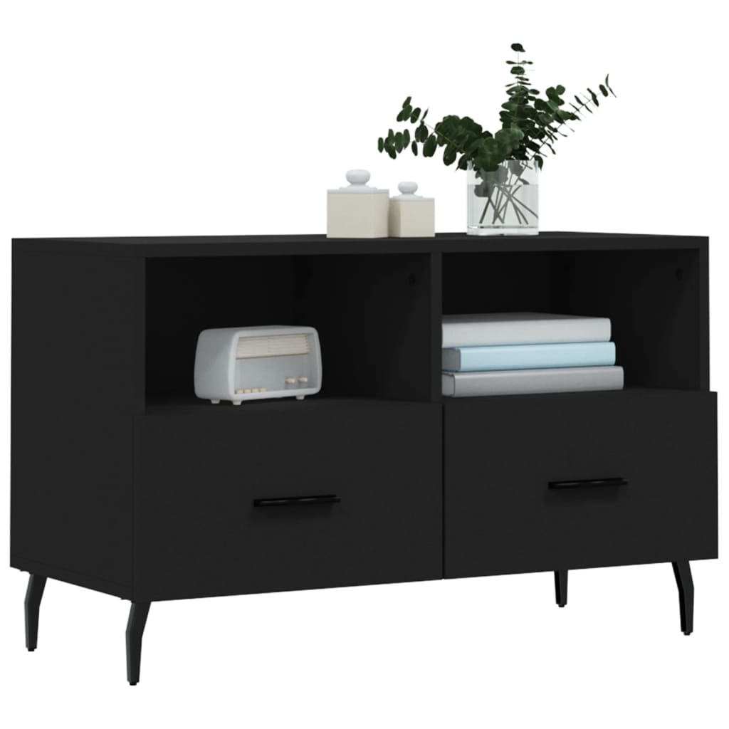 Mueble para TV madera negro 80x36x50 cm