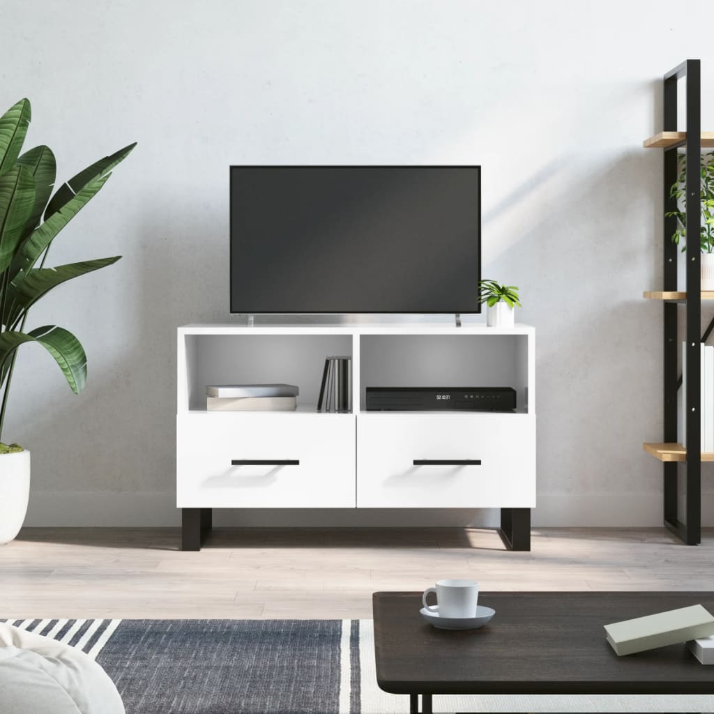 Vetonek Mueble de TV madera contrachapada blanco brillo 80x36x50 cm