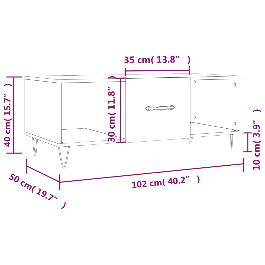 Mesa de centro madera contrachapada gris Sonoma 102x50x40 cm