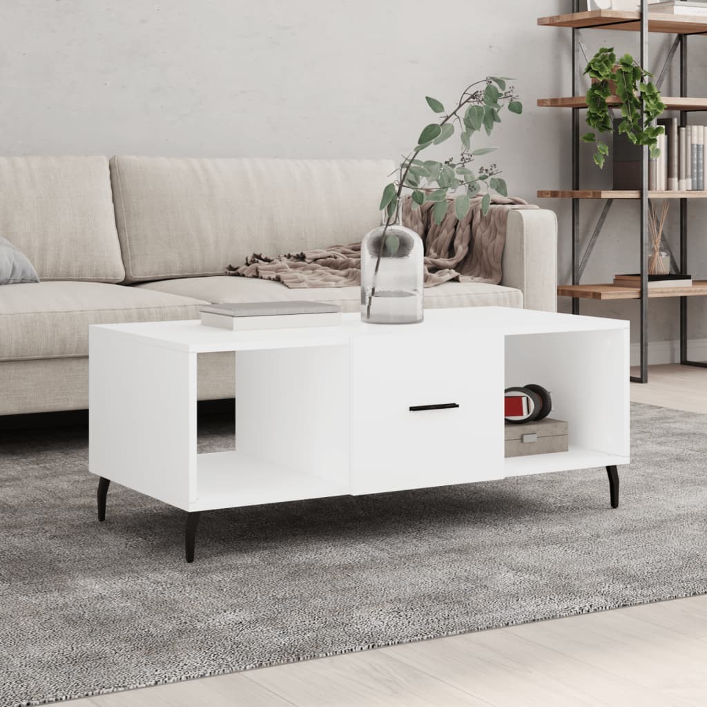 Vetonek Mesa de centro madera contrachapada blanco 102x50x40 cm