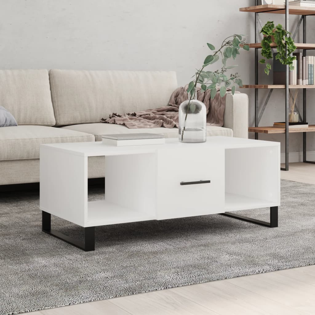 Vetonek Mesa de centro madera contrachapada blanco 102x50x40 cm