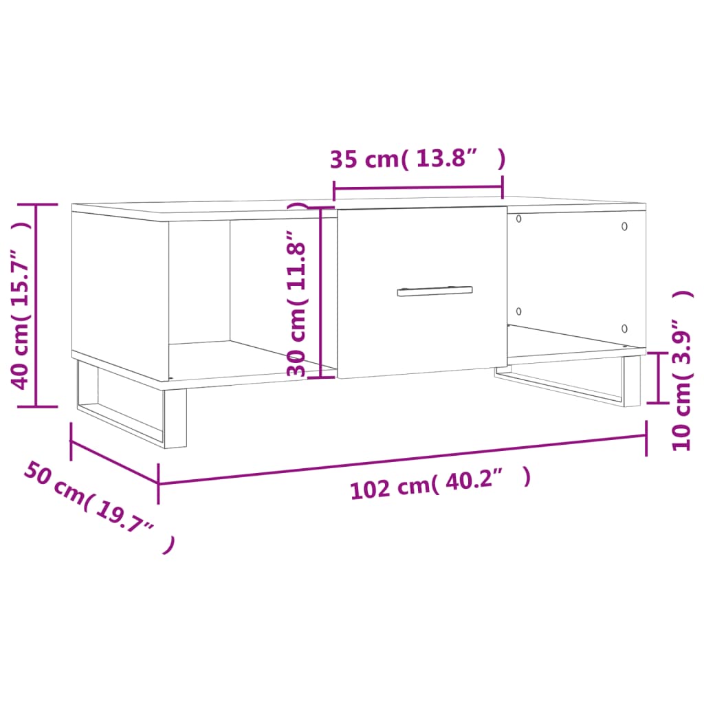 Mittelstisch Sperrholzgrau Beton 102x50x40 cm