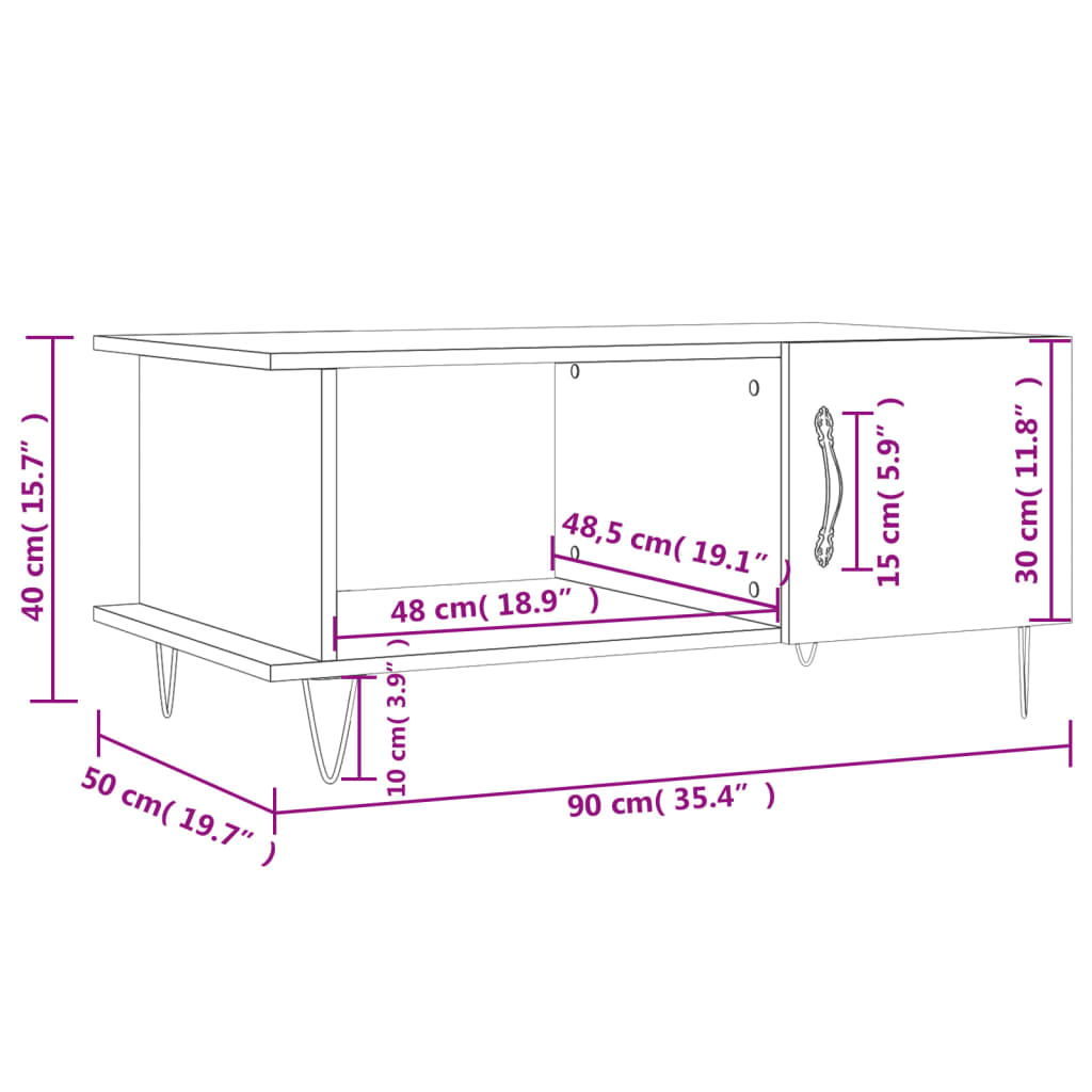 Mesa de centro madera blanco brillo 90x50x40 cm