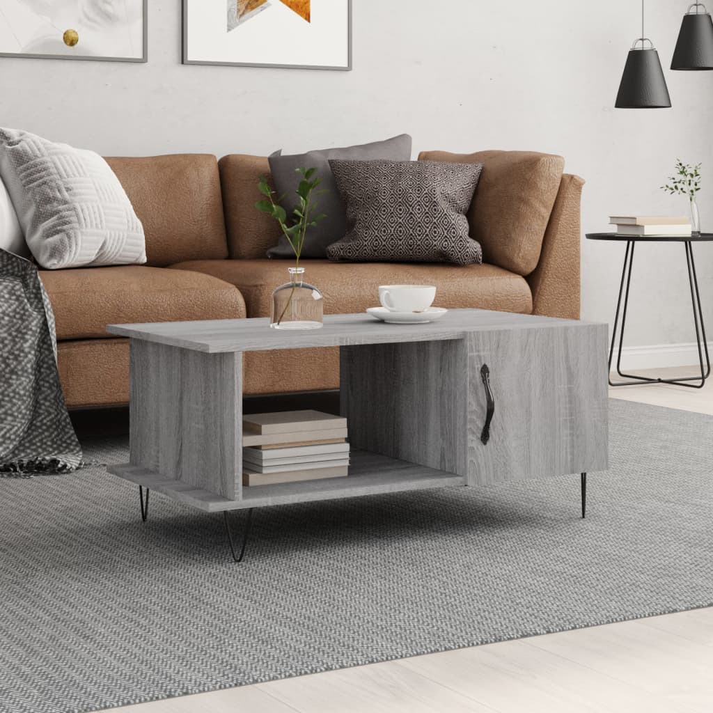 Vetonek Mesa de centro madera contrachapada gris Sonoma 90x50x40 cm