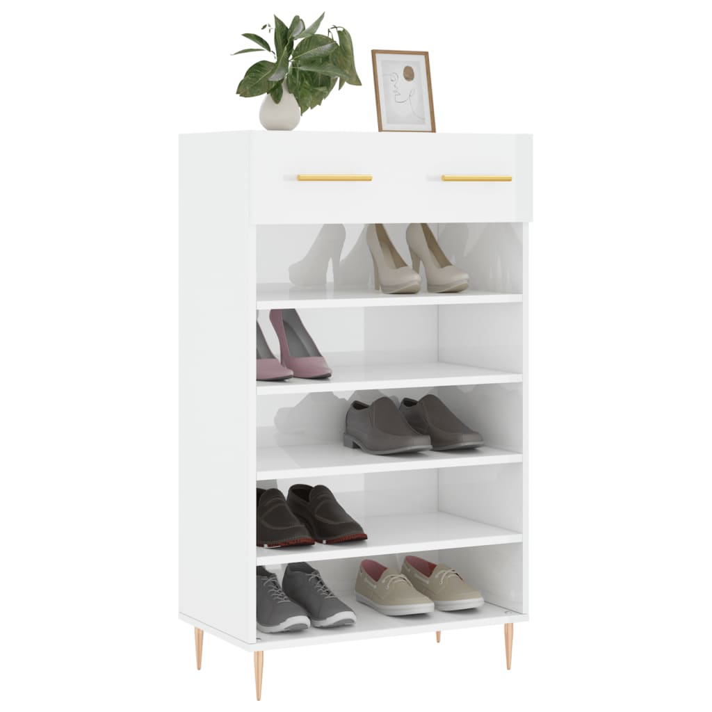 Mueble zapatero madera blanco brillo 60x35x105 cm