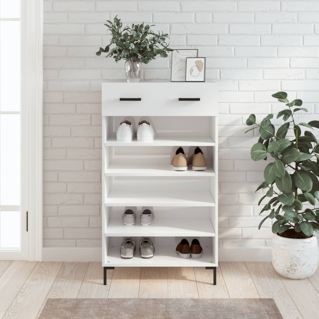 Vetonek Mueble zapatero madera contrachapada blanco brillo 60x35x105 cm