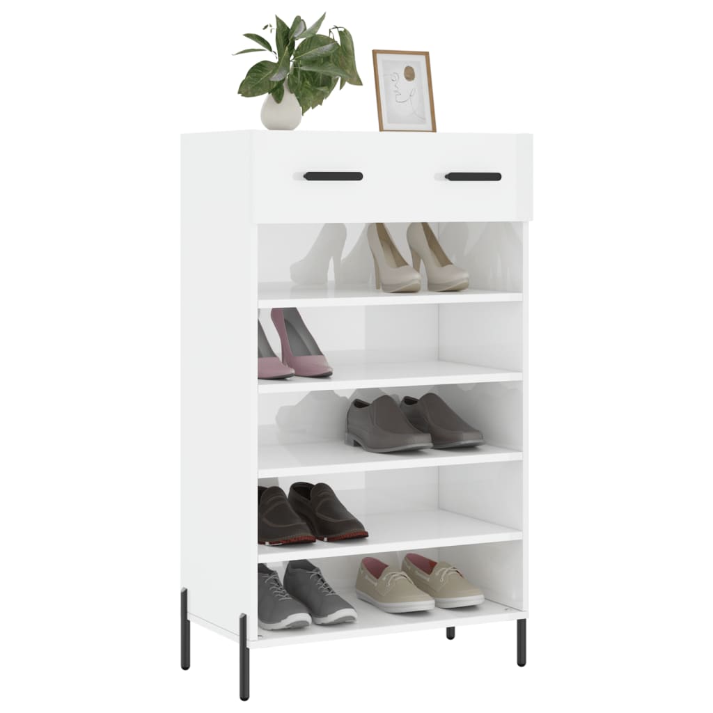 Mueble zapatero madera blanco brillo 60x35x105 cm