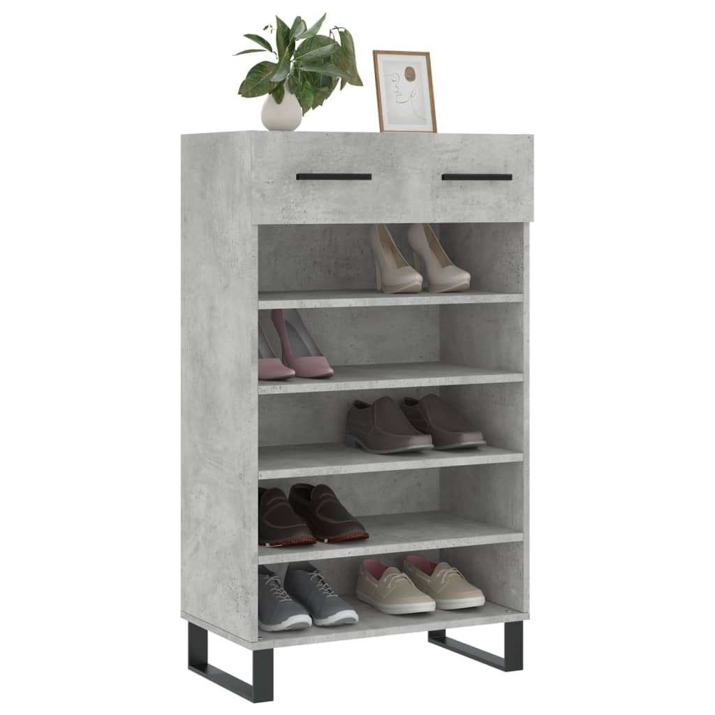 Zapatero madera de ingeniería gris hormigón 60x35x105 cm