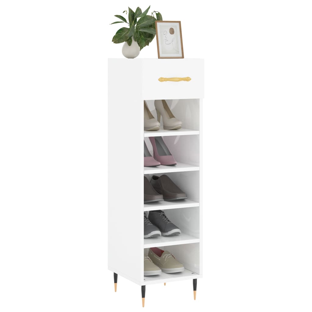 Mueble zapatero madera blanco brillo 30x35x105 cm