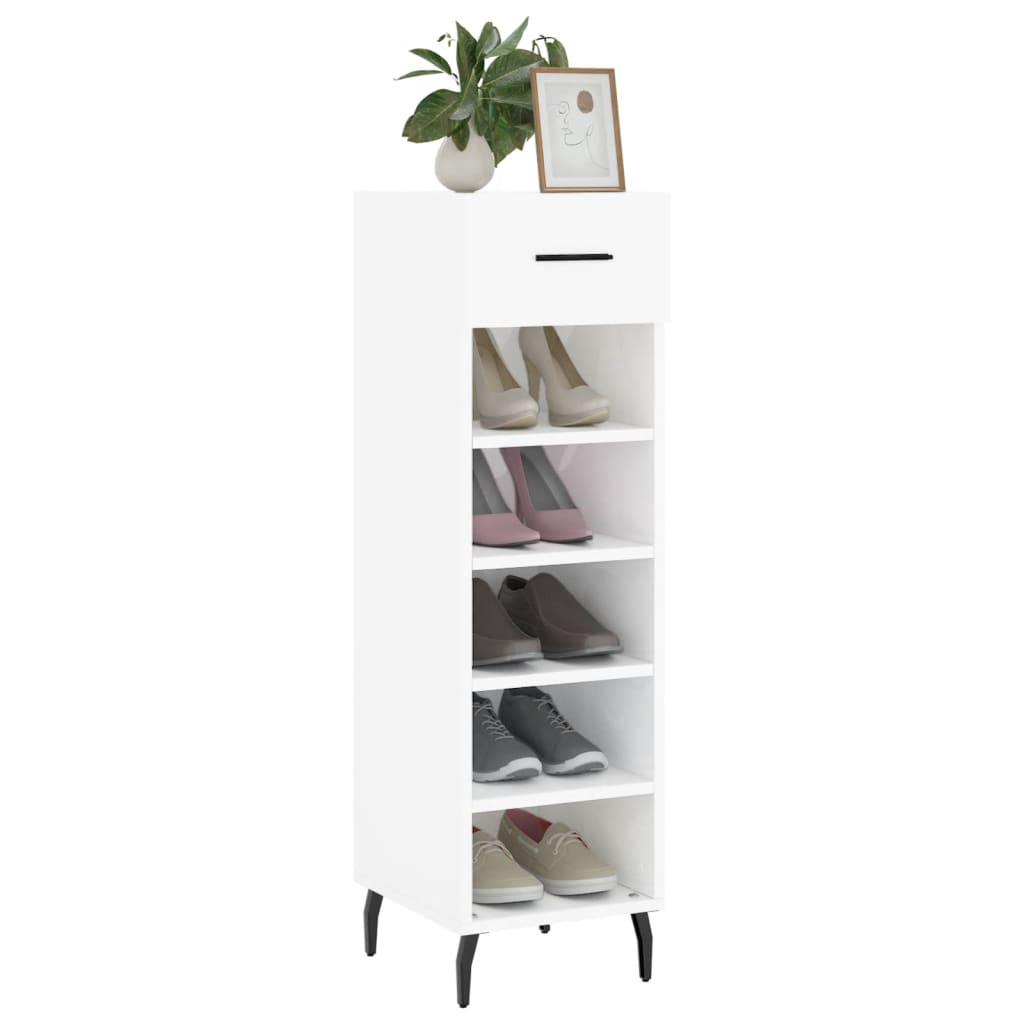 Mueble zapatero madera blanco brillo 30x35x105 cm