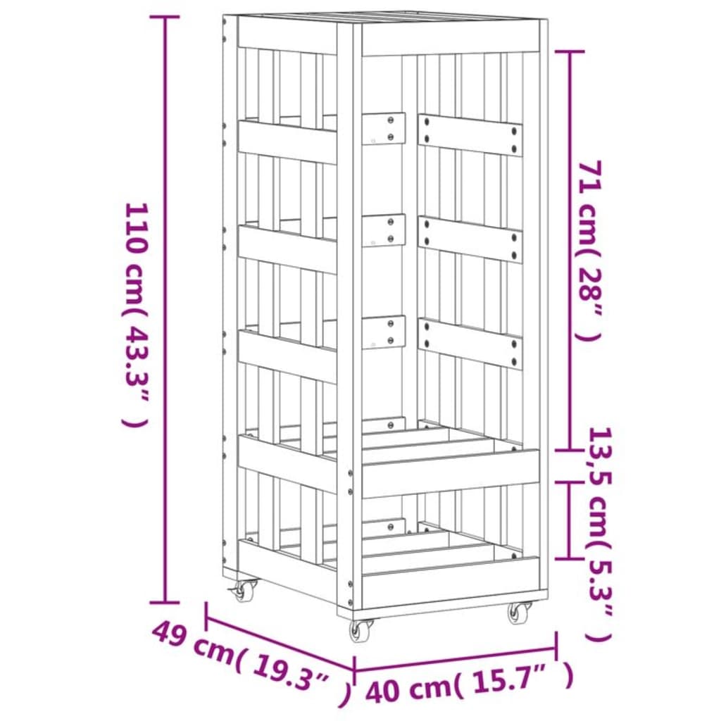 Whenever with pine solid wood wheels 40x49x110 cm