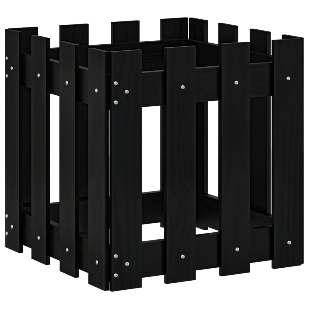 Vetonek Jardinera diseño de valla madera maciza pino negra 40x40x40 cm