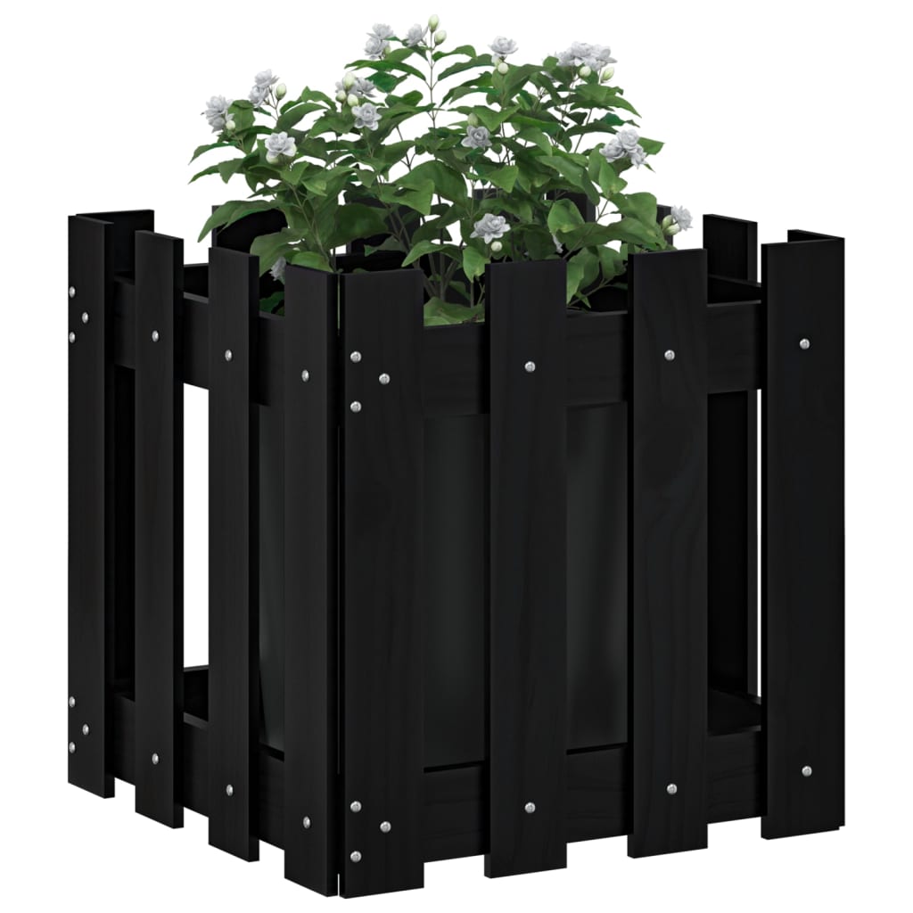 Jardinera diseño de valla madera maciza pino negra 40x40x40 cm v4007 - Vetonek