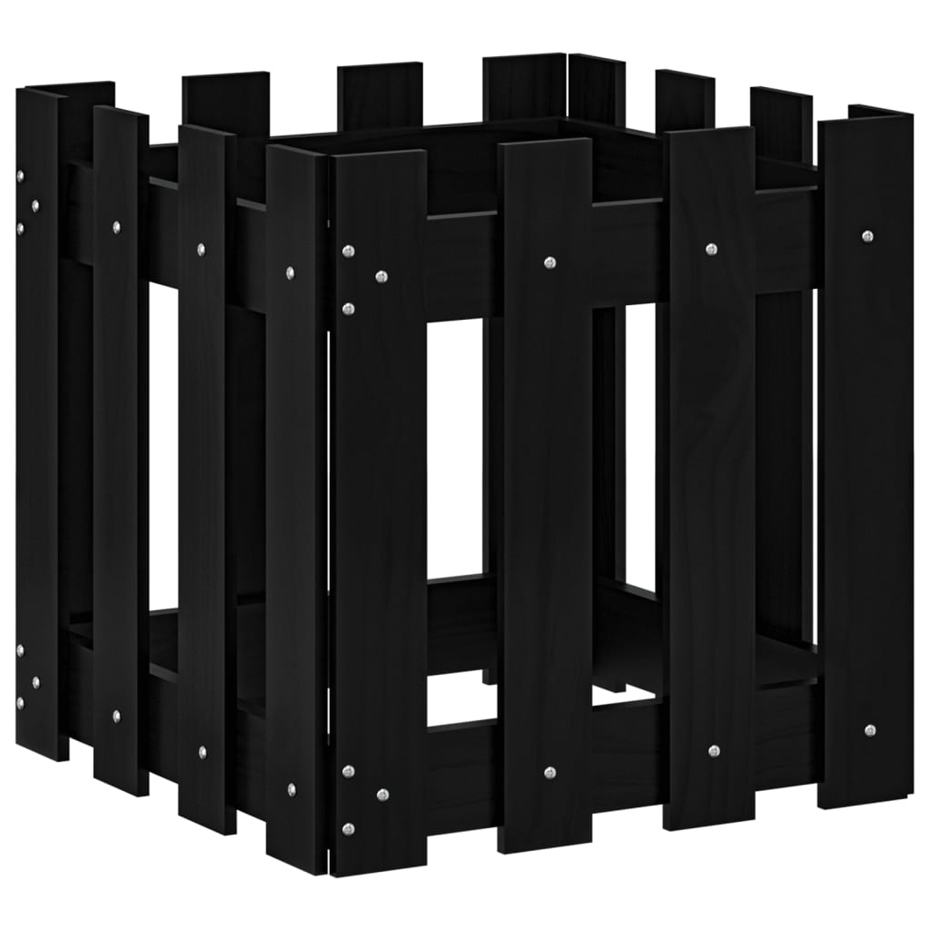 Jardinera diseño de valla madera maciza pino negra 40x40x40 cm v4007 - Vetonek