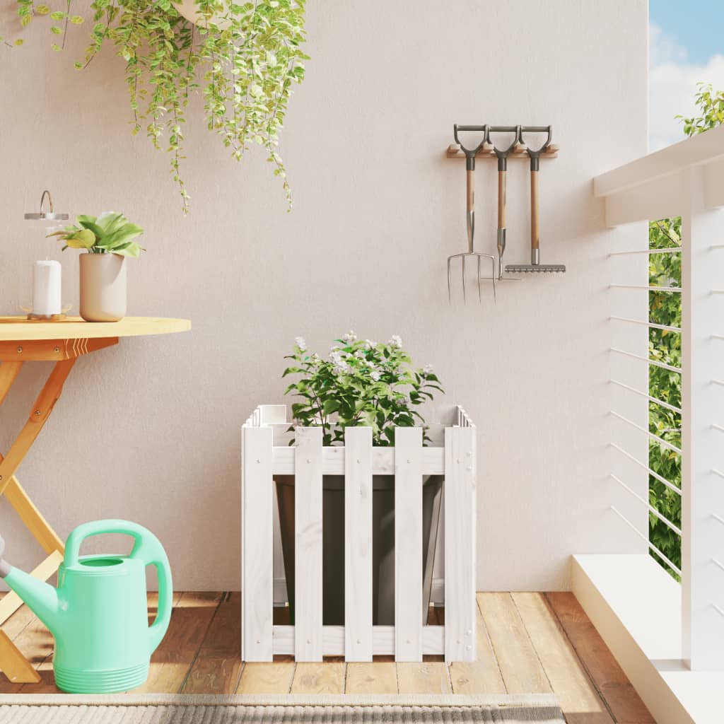 Jardinière clôture design bois de pin blanc massif 50x50x50 cm v4045 Vetonek