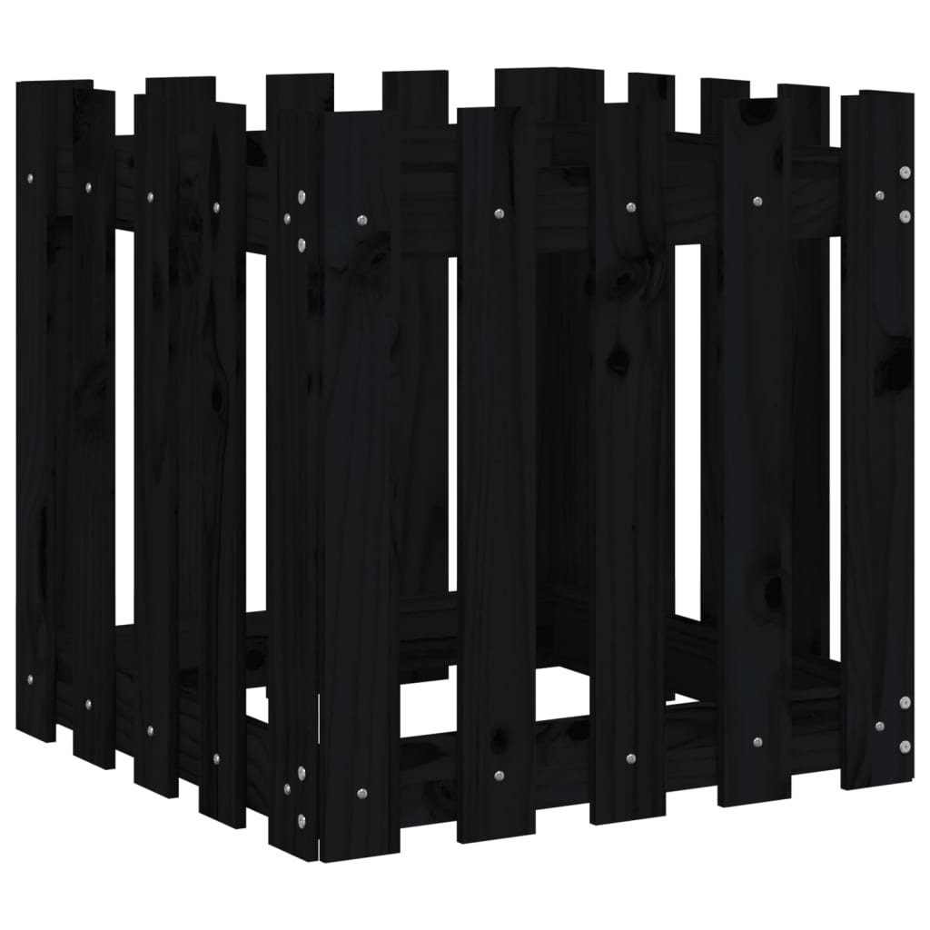 Vetonek Jardinera diseño de valla madera maciza pino negra 50x50x50 cm