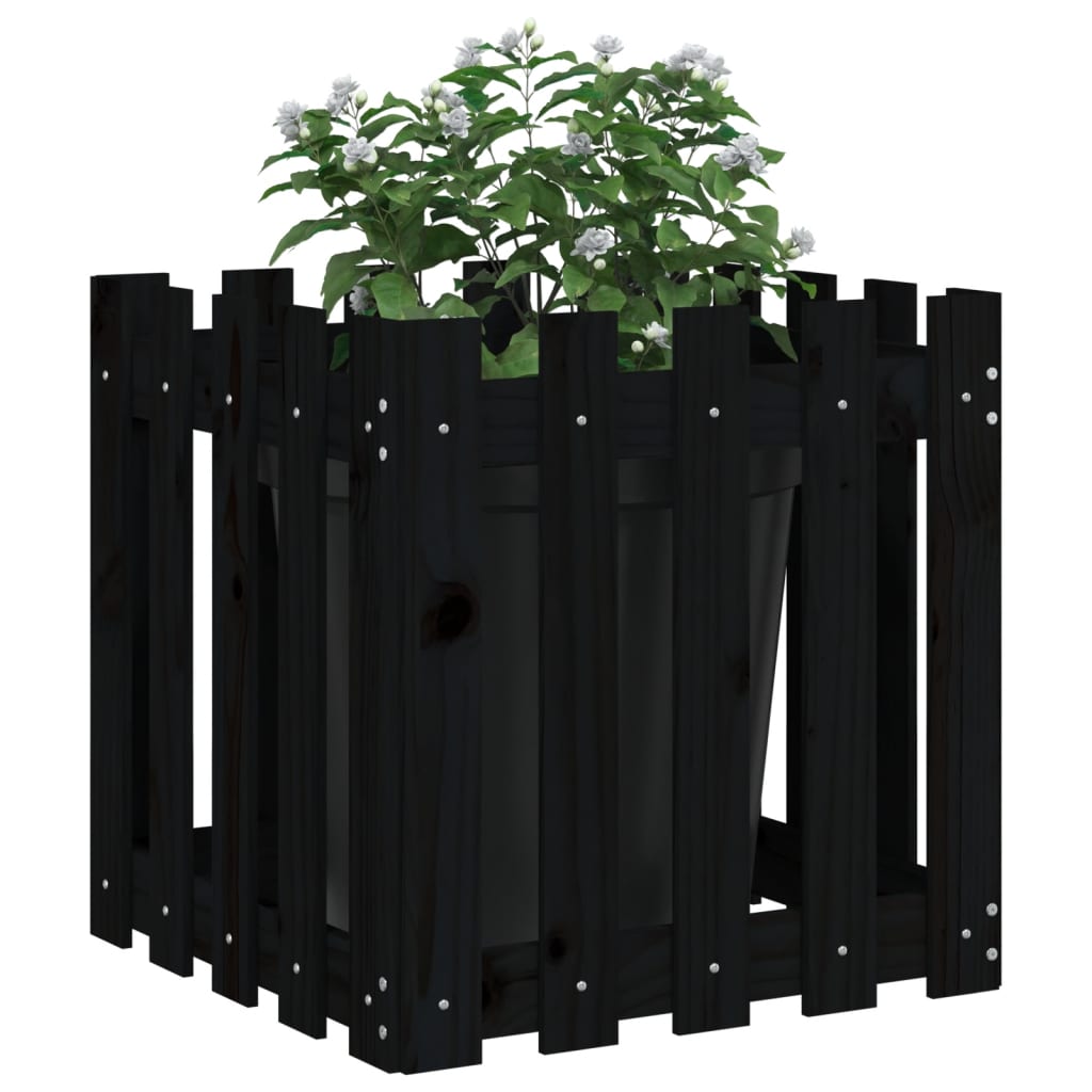 Jardinera diseño de valla madera maciza pino negra 50x50x50 cm v4052 - Vetonek