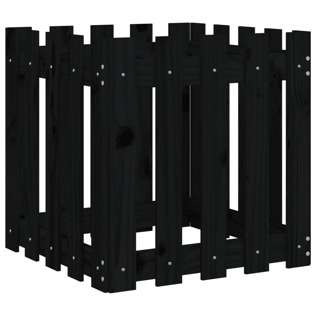 Jardinera diseño de valla madera maciza pino negra 50x50x50 cm v4052 - Vetonek