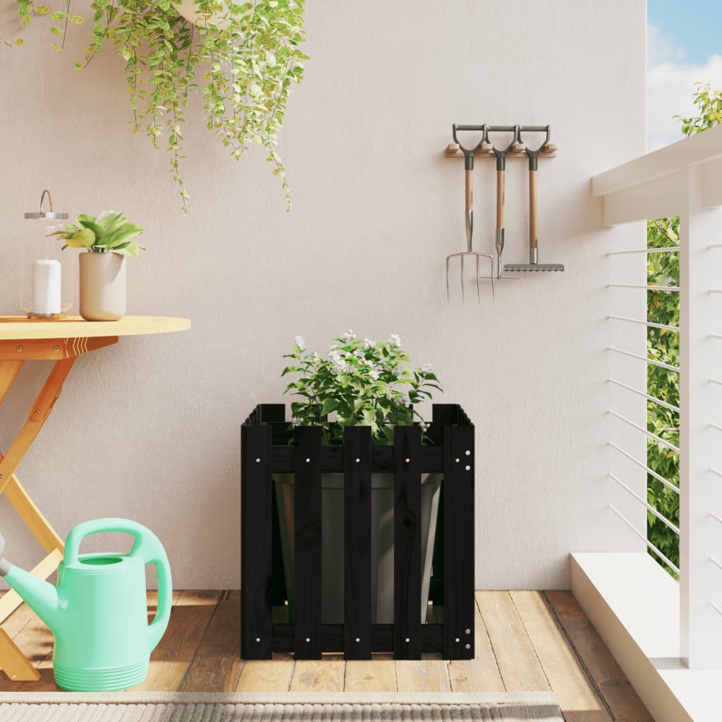 Jardinera diseño de valla madera maciza pino negra 50x50x50 cm v4052 Vetonek