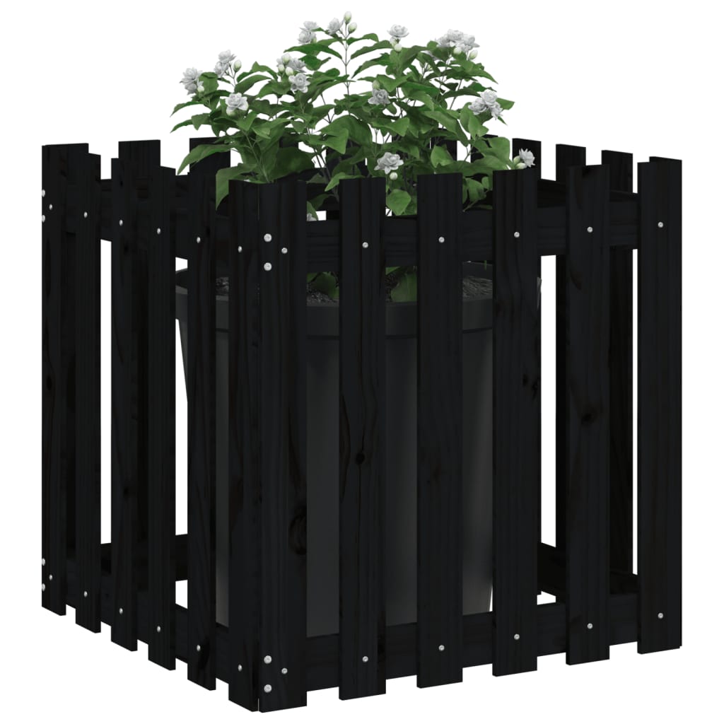 Jardinera diseño de valla madera maciza pino negra 60x60x60 cm v4106 - Vetonek