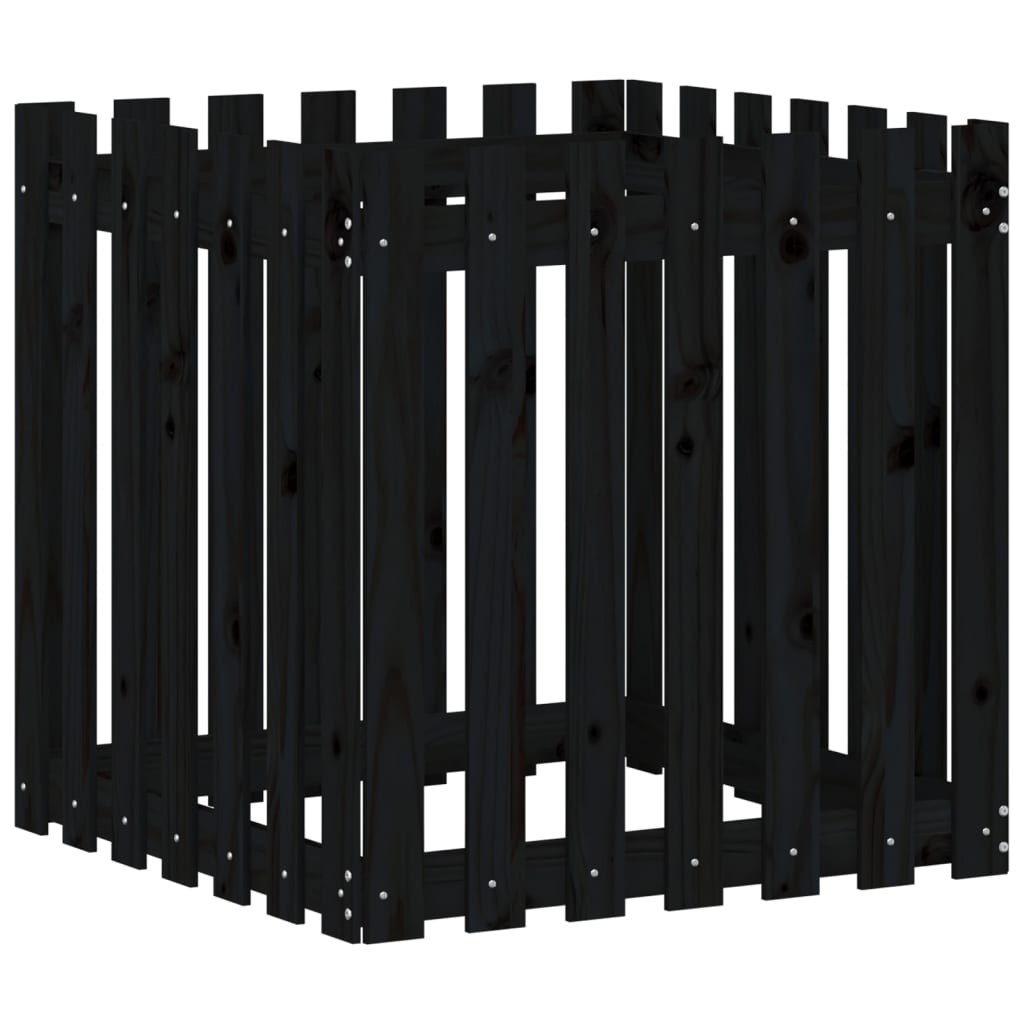 Vetonek Jardinera diseño de valla madera maciza pino negra 70x70x70 cm