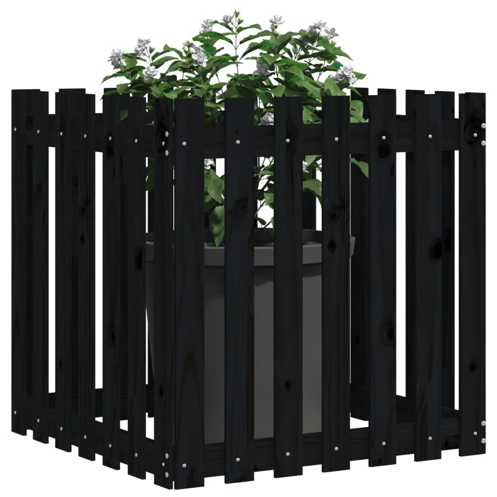 Jardinera diseño de valla madera maciza pino negra 70x70x70 cm v4151 - Vetonek