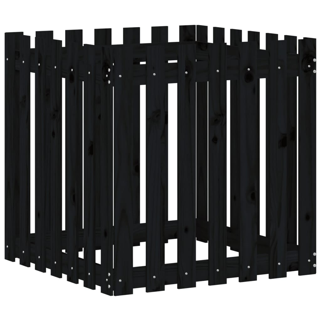Jardinera diseño de valla madera maciza pino negra 70x70x70 cm v4151 - Vetonek