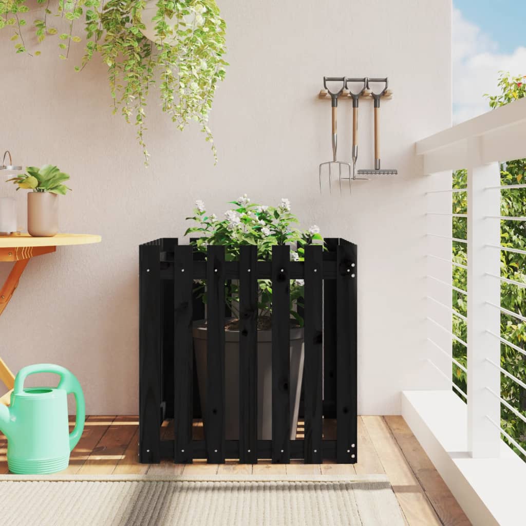 Jardinera diseño de valla madera maciza pino negra 70x70x70 cm v4151 Vetonek