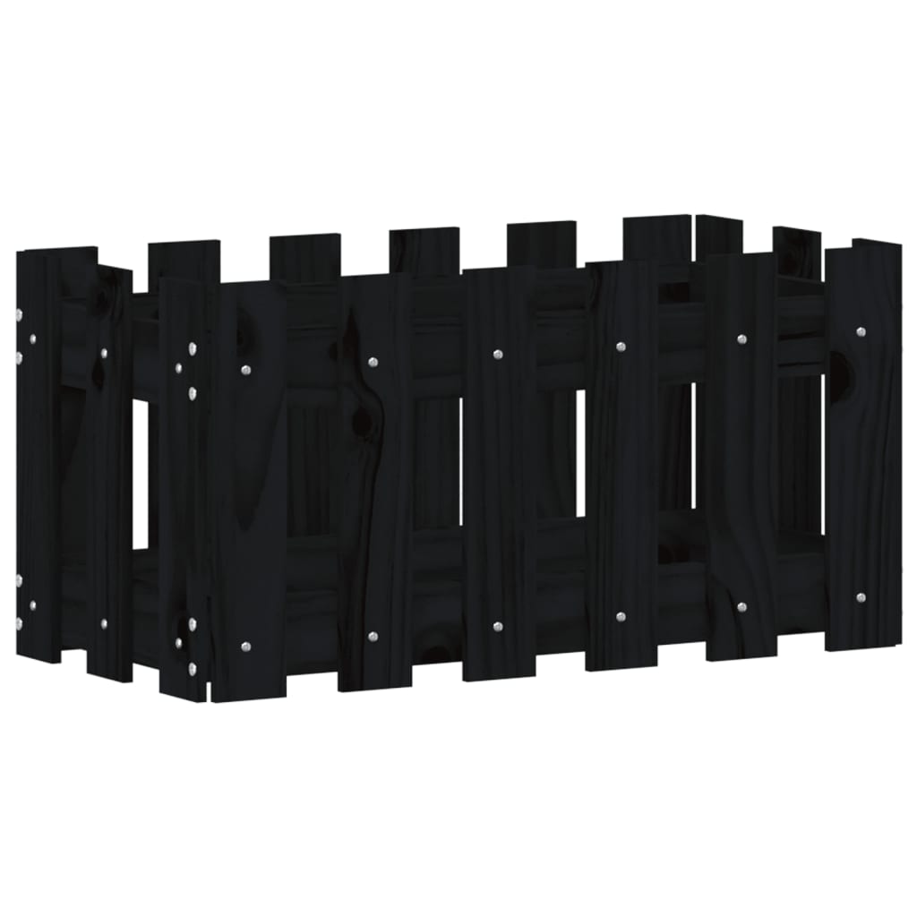 Vetonek Jardinera diseño de valla madera maciza pino negra 60x30x30 cm