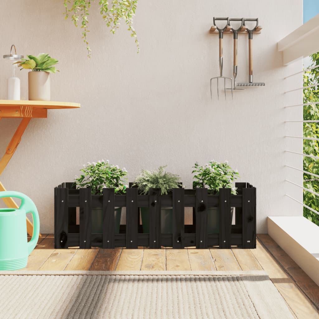 Lit de jardin surélevé avec clôture en bois de pin noir 100x30x30cm v4250 Vetonek