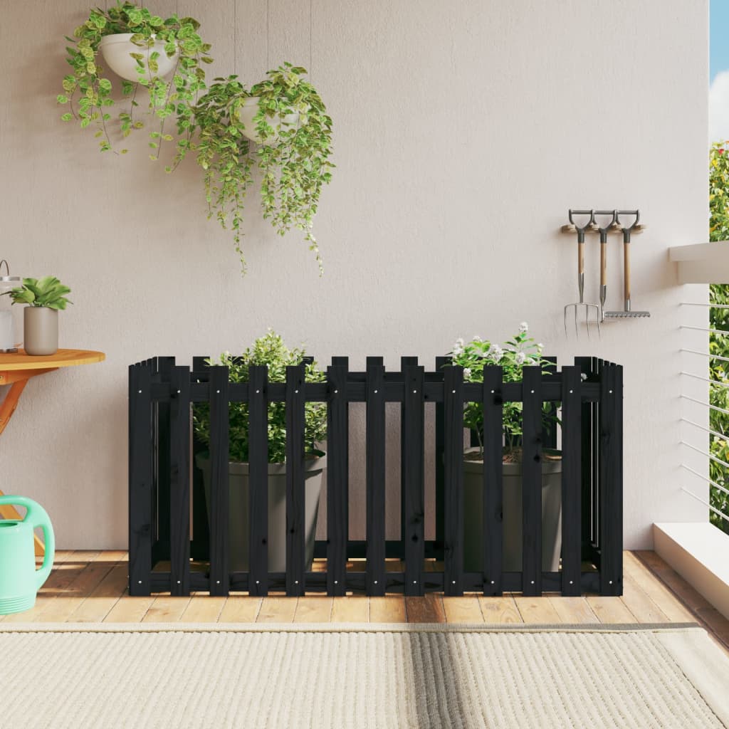 Lit de jardin surélevé avec clôture en bois de pin noir 150x50x70cm v4502 Vetonek