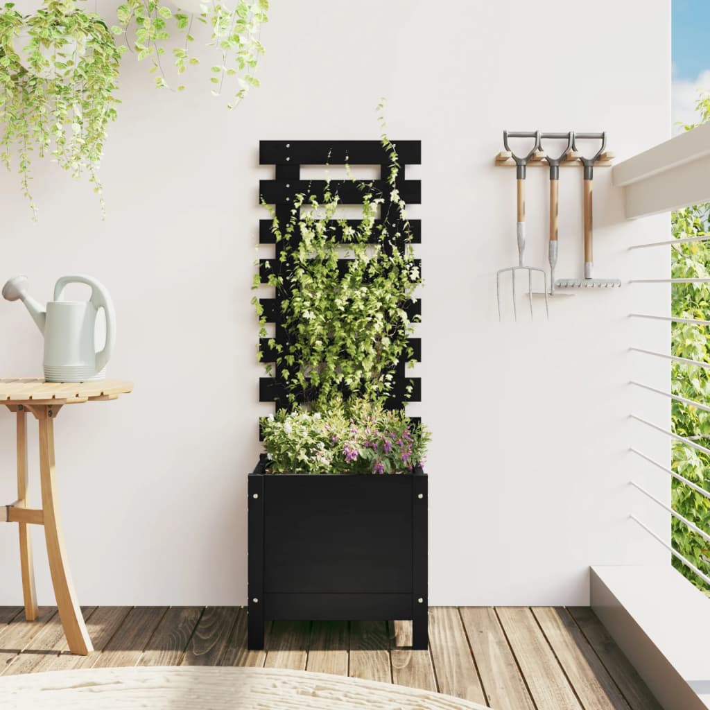 Vetonek Jardinera con estantería madera maciza pino negro 39x39,5x114cm