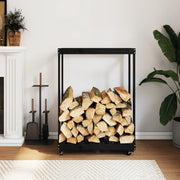 Leñero con ruedas madera maciza de pino negro 76,5x40x108 cm v4854 Vetonek