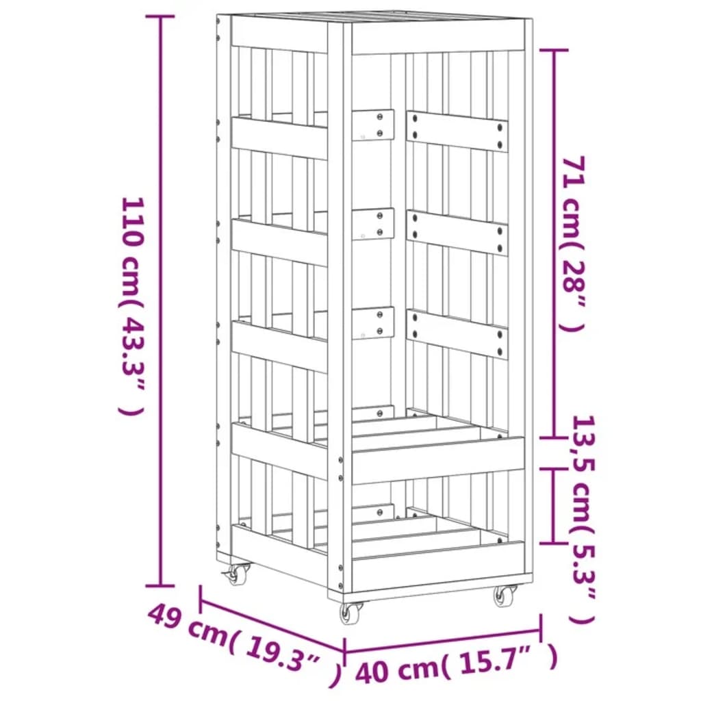 Whenero with black pine pine wheels 40x49x110 cm