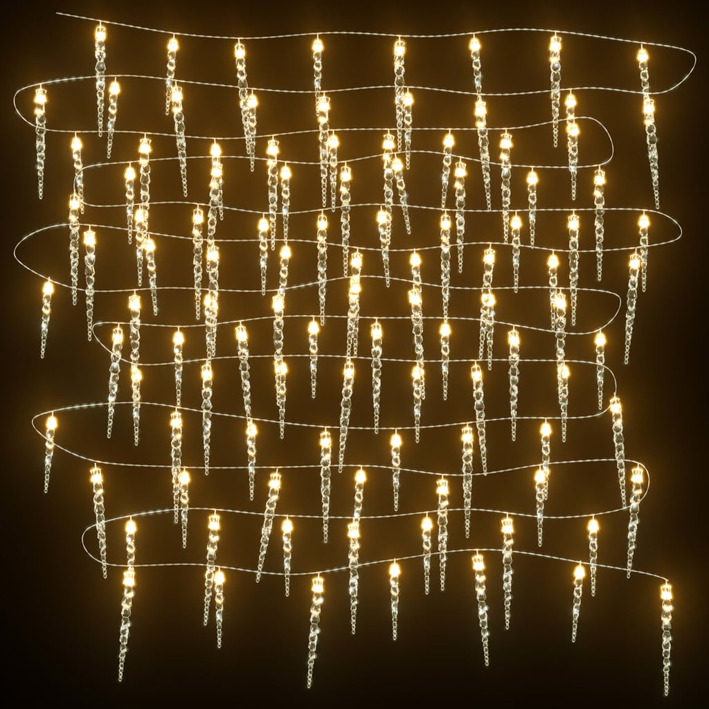 Luces carámbano Navidad 100 LED blanco cálido acrílico PVC 10 m